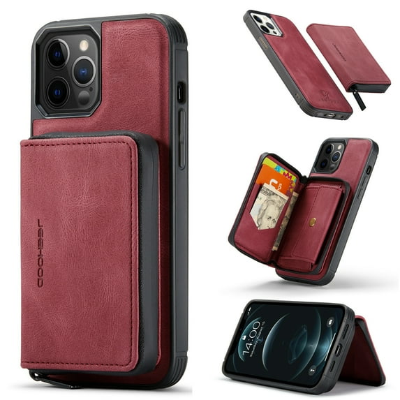 iPhone 12 Pro Max Case,Dteck Magnetic Leather Detachable Wallet Functional Removable Case Shockproof Rubber Cards Holder Money Pocket Hybrid Kickstand Back Cover For iPhone 12 Pro Max 6.7-inch,Red