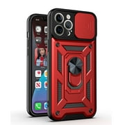 iPhone 12 Pro Max Case, Dteck [Military-Grade] [360 Ring Kickstand & Slide Camera Protector] Hybird Impact-Resistant Bumpers Cover Phone Case for Apple iPhone 12 Pro Max 6.7 inch, Red