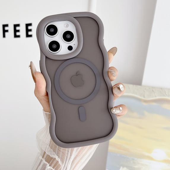 for iPhone 12 Pro Max Case, Fashionable Curly Wave Frame Hard Translucent Back Cover for Women Men, Compatible with Mag-Safe, TPU Bumper Drop Proof Phone Case for iPhone 12 Pro Max, Gray