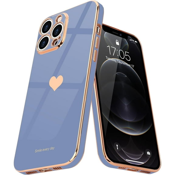 for iPhone 12 Pro Max Case for Girl Women Cute Love-Heart Luxury Bling Plating Soft Back Cover Raised Camera Protection Bumper Silicone Shockproof Phone Case, Cool Grey