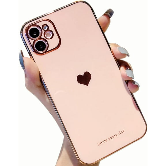 iPhone 12 Pro Max Case Girls Women Cute Glitter Loving Heart Pattern Full Camera Protection Shockproof Bumper Plating Shell Phone Cover for iPhone 12 Pro Max 6.7'' (Pink)