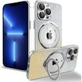 thumbnail image 1 of for iPhone 12 Pro Max Case Glitter with Rotatable Ring Stand Compatible with MagSafe, Plating Bling Clear Case with Camera Lens Protector Slim Phone Case for Women Girls (Transparent), 1 of 8