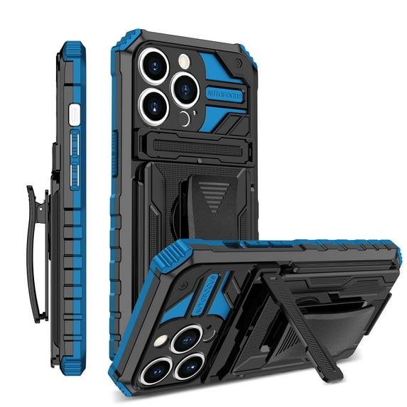 for iPhone 12 Pro Max Case - Heavy Duty Phone Holster with Belt Clip | with Kickstand | Shockproof, Dual Layer Protective | Drop Protection Hybrid Case for iPhone 12 Pro Max | Blue