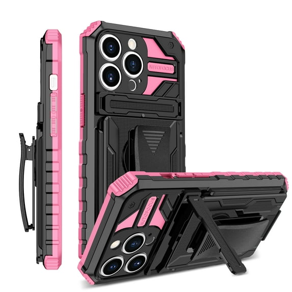 for iPhone 12 Pro Max Case - Heavy Duty Phone Holster with Belt Clip | with Kickstand | Shockproof, Dual Layer Protective | Drop Protection Hybrid Case for iPhone 12 Pro Max | Pink