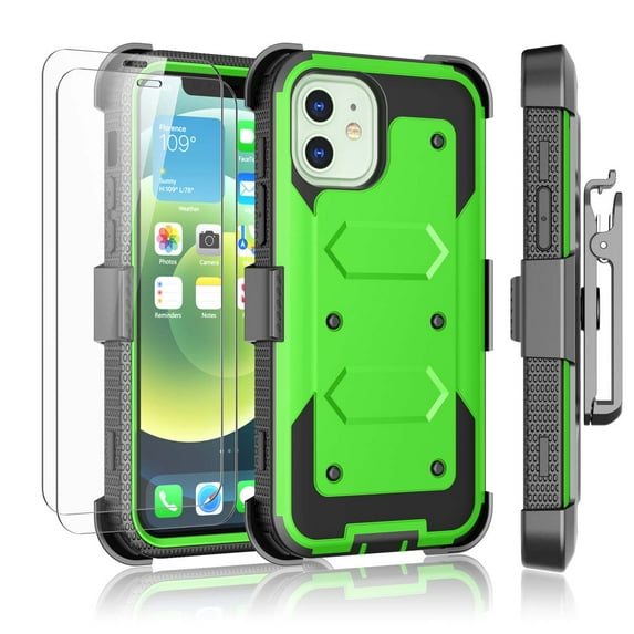 iPhone 12 / 12 Pro / 12 Pro Max Case Holster Clip, Tekcoo ShockProof Secure Swivel Locking Belt Defender Heavy Full Body Kickstand Carrying Tank Armor Case with 2 Pack Tempered Glass Screen Protector