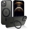 thumbnail image 1 of iPhone 12 Pro Max Case with Invisible Magnetic Stand [Compatible with MagSafe] Clear Hard Back Cover Soft TPU Hybrid Shockproof Military-Grade Protection Slim Ring Kickstand Phone Case, Black, 1 of 16