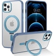 thumbnail image 1 of iPhone 12 Pro Max Case with Invisible Magnetic Stand [Compatible with MagSafe] Clear Hard Back Cover Soft TPU Hybrid Shockproof Military-Grade Protection Slim Ring Kickstand Phone Case, Blue, 1 of 16