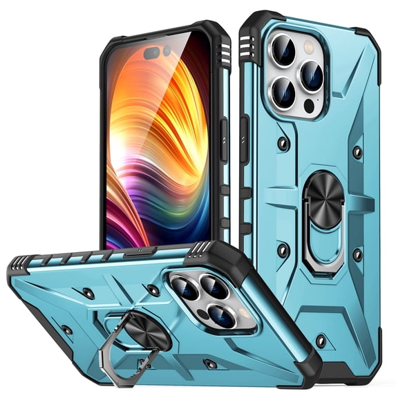 for iPhone 12 Pro Max Case with Invisible Ring Stand, Military Grade Drop Protection Support Car Mount Holder, Heavy Duty Shockproof Phone Cover for iPhone 12 Pro Max, Light Blue