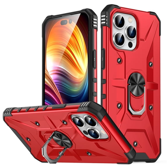 for iPhone 12 Pro Max Case with Invisible Ring Stand, Military Grade Drop Protection Support Car Mount Holder, Heavy Duty Shockproof Phone Cover for iPhone 12 Pro Max, Red