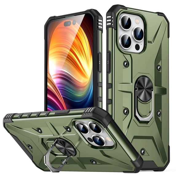 for iPhone 12 Pro Max Case with Invisible Ring Stand, Military Grade Drop Protection Support Car Mount Holder, Heavy Duty Shockproof Phone Cover for iPhone 12 Pro Max, Armygreen