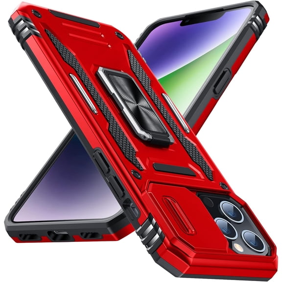for iPhone 12 Pro Max Case with Kickstand with Camera Cover,Military-Grade Protection,Metal Ring Kickstand,Bumper Case for iPhone 12 Pro Max Case,Red 5-IP12pm-02