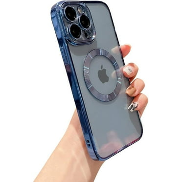 iPhone 12 Pro Max Case Magnetic Clear with Camera Lens Protector Full Protection MagSafe Electroplated Silicone Dust-Proof Net Shockproof Protective Case Cover 6.7 Inch - Blue