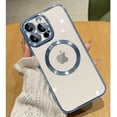 thumbnail image 1 of For iPhone 12 Pro Max Case Magnetic Compatible with MagSafe Built-in Camera Lens Protector Elegant Protection Clear Case for iPhone 12 Pro Max 6.7 Inches - Blue, 1 of 8