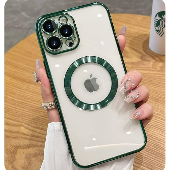 For iPhone 12 Pro Max Case Magnetic Compatible with MagSafe Built-in Camera Lens Protector Elegant Protection Clear Case for iPhone 12 Pro Max 6.7 Inches - Green