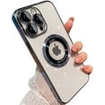 thumbnail image 1 of for iPhone 12 Pro Max Case,Magnetic Compatible with Magsafe,Glass Lens Camera Protector,Logo View Hard Luxury Phone Cases for iPhone 12 Pro Max for Women Men Transparent Cover (Blue), 1 of 12