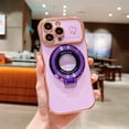 thumbnail image 1 of for iPhone 12 Pro Max Case with Magnetic Stand, [Compatible with MagSafe] Luxury Plating Kickstand Shockproof Soft TPU Full Camera Lens Protection Phone Case with Heart Pattern - Purple, 1 of 7