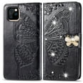 thumbnail image 1 of iPhone 12 Pro Max Case, Mantto Bling Diamond PU Leather Flip Wallet Case Hand Strap Butterfly Embossed Protective Flip Stand Card Holder Magnetic Cover for Apple iPhone 12 Pro Max, Black, 1 of 9