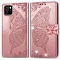 thumbnail image 1 of iPhone 12 Pro Max Case, Mantto Bling Diamond PU Leather Flip Wallet Case Hand Strap Butterfly Embossed Protective Flip Stand Card Holder Magnetic Cover for Apple iPhone 12 Pro Max, Rosegold, 1 of 9
