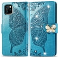 thumbnail image 1 of iPhone 12 Pro Max Case, Mantto Bling Diamond PU Leather Flip Wallet Case Hand Strap Butterfly Embossed Protective Flip Stand Card Holder Magnetic Cover for Apple iPhone 12 Pro Max, Blue, 1 of 9