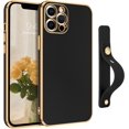 thumbnail image 1 of iPhone 12 Pro Max Case,Phone Case for iPhone 12 Pro Max,Slim Fit Soft with Adjustable Wristband Kickstand Scratch Resistant Shockproof Protective Cover for iPhone 12 Pro Max 6.7", Black/Golden, 1 of 8