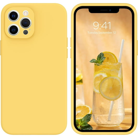 for iPhone 12 Pro Max Case, Premium Soft Liquid Silicone Rubber Bumper Full Body Camera Protection Anti-Scratch Microfiber Lining Phone Case for iPhone 12 Pro Max 6.7"-Light Yellow