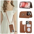 thumbnail image 1 of for iPhone 12 Pro Max Case with RFID Blocking Card Holder and Strap for Women,Crossbody Lanyard,Kickstand Ring Stand Holder,Snap Clasp,Cute Phone Wallet Case For iPhone 12 Pro Max, Brown, 1 of 9