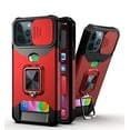 thumbnail image 1 of iPhone 12 Pro Max Case with Ring Magnetic Car Mount Kickstand, Allytech Slide Lens Camera Cover Drop Proof Protective Back [1 Card Slot] Hard PC & TPU Case for iPhone 12 Pro Max 6.7", Red, 1 of 6