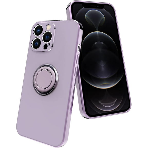 iPhone 12 Pro Max Case with Ring Stand [360° Rotatable Ring Holder Magnetic Kickstand] [Soft Microfiber Lining] Slim TPU Shockproof Phone Cases for iPhone 12 Pro Max Purple