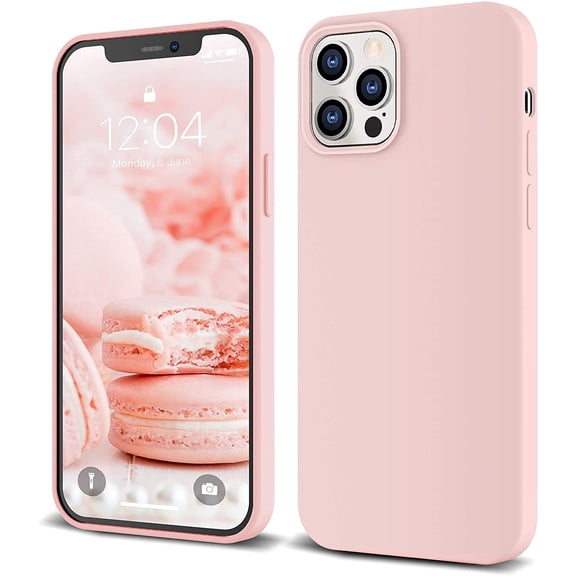 iPhone 12 Pro Max Case Sand Pink, Thin Liquid Silicone Shockproof Phone Case Cover, Pale Pink Pastel Light Rose Cute,Drop Protective 6.7" [Soft Anti-Scratch Microfiber Lining] 12PM-Sand Pink