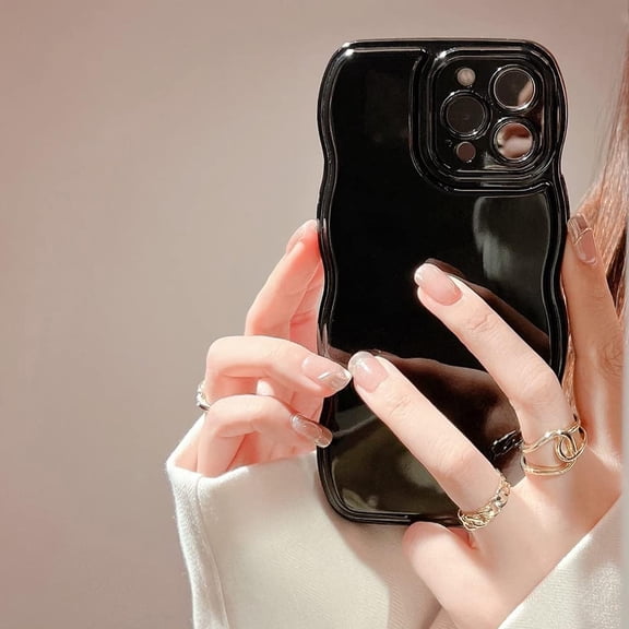 iPhone 12 Pro Max Case,Simple Wave Design Wavy Frame Soft Silicone Aesthetic Phone Case for iPhone 12 Pro Max Phone Case,Black