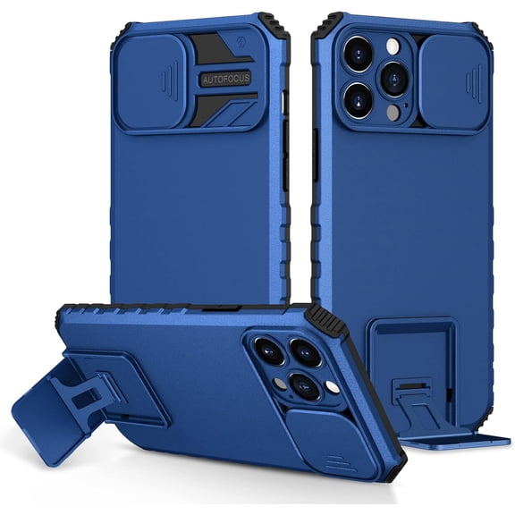 for iPhone 12 Pro Max Case with Slide Camera Cover, ArmourSilicone TPU Bumper Tough PC Cover with Kickstand, Military Shockproof Protective Cell Phone Case for iPhone 12 Pro Max Blue