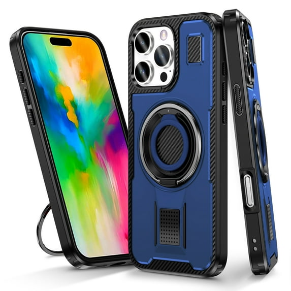 for iPhone 12 Pro Max Case with Stand, Shockproof Drop Resistant Protection Cover Finger Ring Rugged Phone Case with Built-in 360° Rotatable Ring Kickstand for iPhone 12 Pro Max, Blue