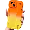 thumbnail image 1 of for iPhone 12 Pro Max Case with Strap Cute Curly Wave Frame Shape Kawaii Gradient Color Kickstand Phone Case for Women Girls Slim Shockproof Soft Full Camera Protective Cover, 6.7"-Orang Yellow, 1 of 8