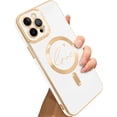 thumbnail image 1 of for iPhone 12 Pro Max Case [Support for Magsafe] Graphic Letter Love Pattern Magnetic Plating Screen Protector Luxury Elegant Case Camera Protector Soft Shockproof Corner Back Cover -White, 1 of 13