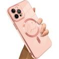 thumbnail image 1 of for iPhone 12 Pro Max Case [Support for Magsafe] Graphic Letter Love Pattern Magnetic Plating Screen Protector Luxury Elegant Case Camera Protector Soft Shockproof Corner Back Cover -Pink, 1 of 13