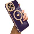 thumbnail image 1 of for iPhone 12 Pro Max Case [Support for Magsafe] Love Heart Pattern Magnetic Plating Electroplate Luxury Elegant Case Camera Protector Soft Shockproof Protective Corner Back Cover -Purple, 1 of 12