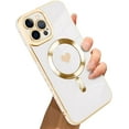 thumbnail image 1 of for iPhone 12 Pro Max Case [Support for Magsafe] Love Heart Pattern Magnetic Plating Electroplate Luxury Elegant Case Camera Protector Soft Shockproof Protective Corner Back Cover -White, 1 of 11