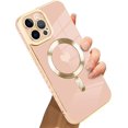 thumbnail image 1 of for iPhone 12 Pro Max Case [Support for Magsafe] Love Heart Pattern Magnetic Plating Electroplate Luxury Elegant Case Camera Protector Soft TPU Shockproof Protective Corner Back Cover -Pink, 1 of 11