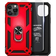 For iPhone 12 Pro Max Case with Tempered Glass Screen Protector, Nagebee Military Armor [Magnetic Ring Holder & Kickstand] Shockproof Protective Cover (Red)