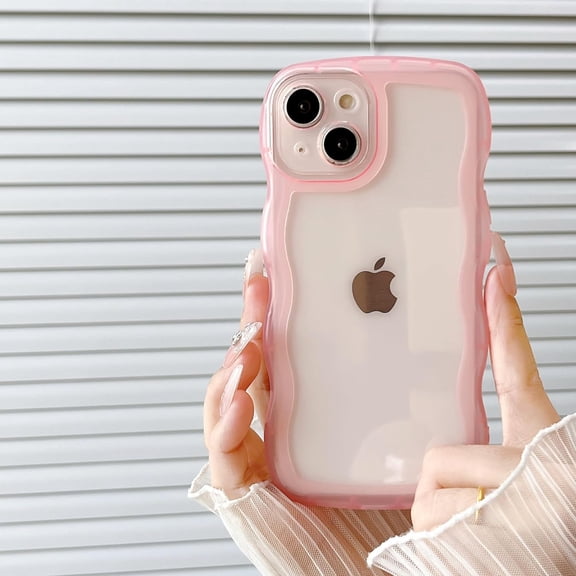 iPhone 12 Pro Max Case,Transparent Clear Solid Color Curly Wave Frame Soft Silicone Shockproof Protective TPU Case for iPhone 12 Pro Max Phone Case,Pink
