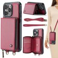 thumbnail image 1 of for iPhone 12 Pro Max Case Wallet, Crossbody Zipper Purse Handbag with RFID Blocking Card Slots Kickstand, Detachable Shoulder Lanyard Flip Style PU Leather Shockproof Case,Red, 1 of 9