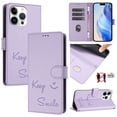 thumbnail image 1 of for iPhone 12 Pro Max Case Wallet with RFID Blocking Card Holder, Shoulder Strap & Wrist Strap, Smile Pattern PU Leather Magnetic Clasp Flip Wallet Phone Case for iPhone 12 Pro Max, Purple, 1 of 14