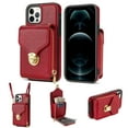 thumbnail image 1 of for iPhone 12 Pro Max Case Wallet with Shoulder Strap for Women - Crossbody Lanyard,Zipper Pocket,Credit Card Holder,Shockproof - Metal Buckle Closure Premium PU Leather Case, Red, 1 of 10