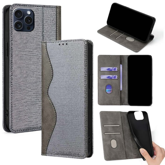 For iPhone 12 Pro Max Case, Wave Curves and Sequins Design Onto PU Leather Case,Wallet Case Folding Flip Kickstand Case with Card Slots Shockproof Protective Cover for iPhone 12 Pro Max,Gray