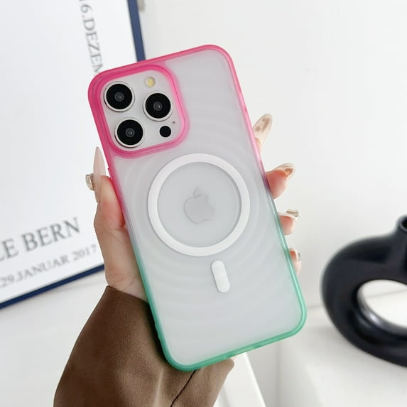 For iPhone 12 Pro Max Case for Women Men, Stylish Ripple Back Cover Compatible with Magsafe Slim Fit Shockproof Drop Protection Thin Phone Case for Apple iPhone 12 Pro Max, Rose+Green