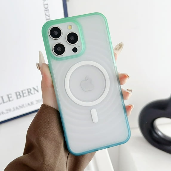 For iPhone 12 Pro Max Case for Women Men, Stylish Ripple Back Cover Compatible with Magsafe Slim Fit Shockproof Drop Protection Thin Phone Case for Apple iPhone 12 Pro Max, Green+Blue