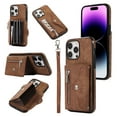 thumbnail image 1 of for iPhone 12 Pro Max Case with Zipper Card Holders and Crossbody Strap & Short Belt for Women, RFID Blocking PU Leather Button Flip Shockproof Wallet Case Cover for iPhone 12 Pro Max - Brown, 1 of 10