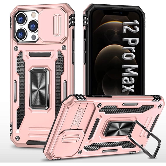 iPhone 12 Pro Max Case for 12 Pro Max Phone Case,with Stand & Camera Cover,Slim Phone Case-Rose Gold
