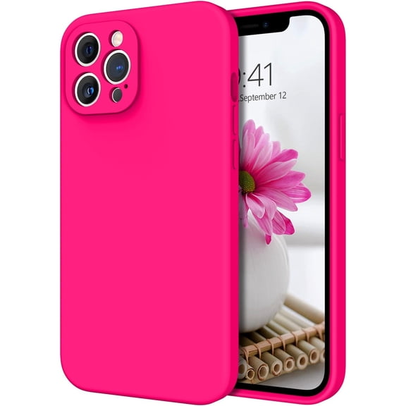 iPhone 12 Pro Max Case, iPhone 12 Pro Max Liquid Silicone Case with Full Camera Lens Protection Microfiber Lining Protective Phone Cases Cover for iPhone 12 Pro Max 6. 7 inch, Hot Pink
