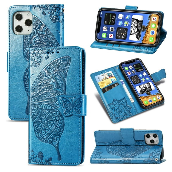 iPhone 12 Pro Max Case, iPhone 12 Pro Max Wallet Folio Case Magnetic Closure RFID Blocking Card Slots Kickstand Shockproof Absorption Double Protection Case for Apple iPhone 12 Pro Max, Blue